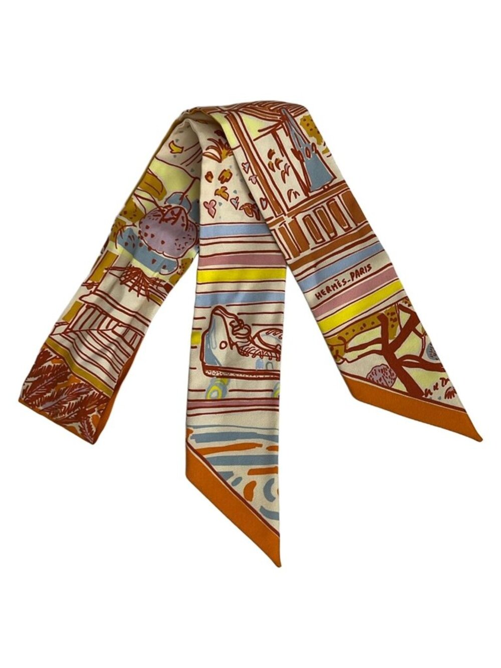 Hermes Scarf Twilly Orange Ivory Multi Ribbon Rayures D'ete